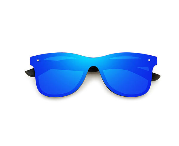 نظارة شمسية ذات أرجل خشبية بتصميم كلاسيكي مع عدسة ريفو زرقاء لامعة