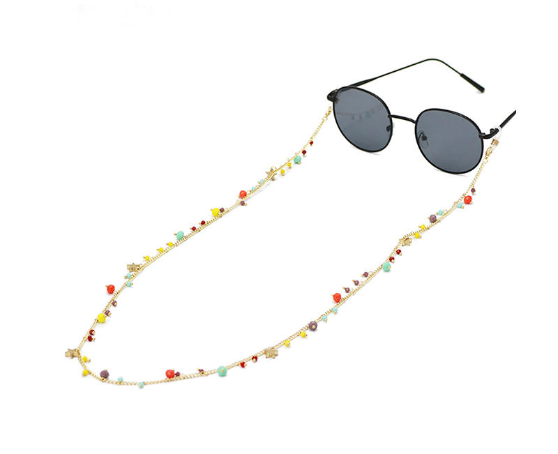 سلسلة نظارات شمسية عصرية من الذهب عيار 18 قيراط ، حامل نظارات من الخرز الكريستالي الملون ، سلاسل عنق للنساء